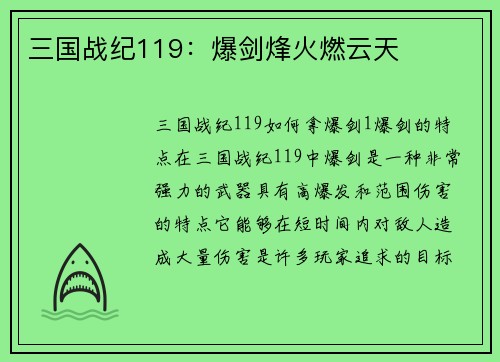 三国战纪119：爆剑烽火燃云天